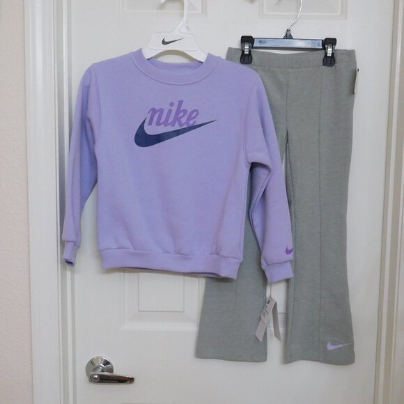 NWT 2pc Nike Purple Sweatshirt & Gray Flared Pants Set sz 6X - Picture 1 of 1